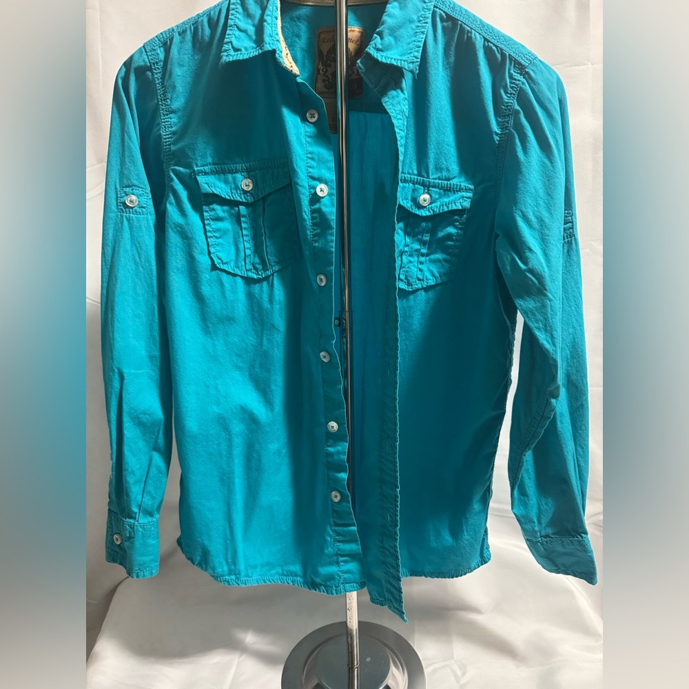 Red Camel Boys Vibrant Blue CasualButton Down  Shirt Size Large